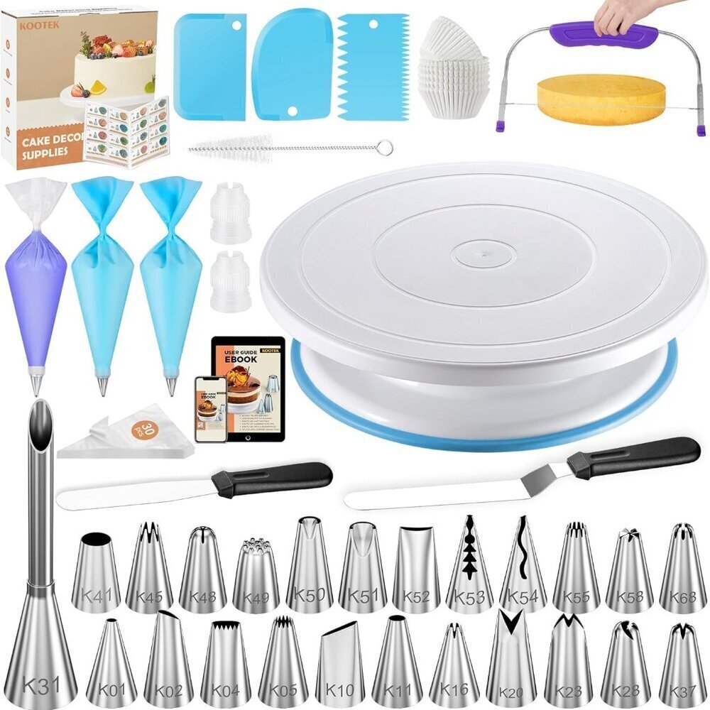 96PCs Cake Decorating Kits, Baking Supplies Tools with Cake Stand Turntable